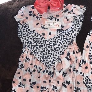 Toddler girls pink flowers w/leopard accents dress